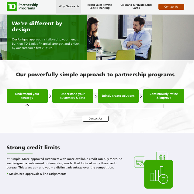 Screenshot of TD bank site homepage with navigation and banner